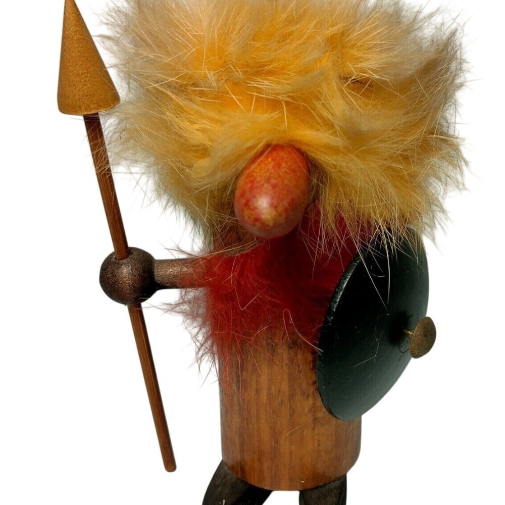 Viking Figurine Wooden Nordic Warrior Missing Helmet Vintage Japan 4"